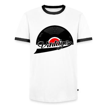 disque vinyle vintage - T-shirt contrasté Homme - blanc/noir - Devant - AI Model Female 172 light (172cm) & AI Model Male 178 dark (178cm)
