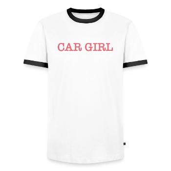 Fille de voiture voiture fille tuning course de sport automobile - T-shirt contrasté Homme - blanc/noir - Devant - AI Model Female 172 light (172cm) & AI Model Male 178 dark (178cm)
