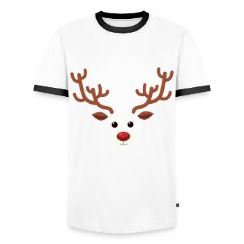 Visage de renne de Noël - Nez rouge Rudolph Reindeer - T-shirt contrasté Homme - blanc/noir - Devant - AI Model Female 172 light (172cm) & AI Model Male 178 dark (178cm)