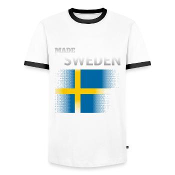 La Suède fabriquée au drapeau suédois - T-shirt contrasté Homme - blanc/noir - Devant - AI Model Female 172 light (172cm) & AI Model Male 178 dark (178cm)