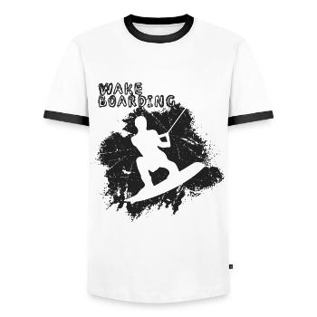 wakeboarder - Men's Ringer Shirt - white/black - Front - AI Model Female 172 light (172cm) & AI Model Male 178 dark (178cm)