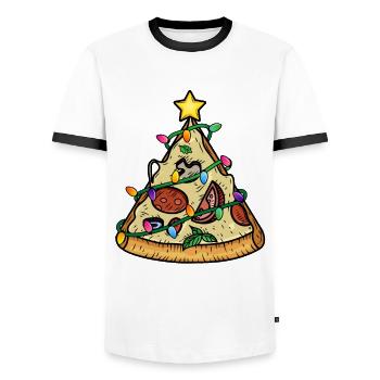 Pizza Christmas tree pyramid - Men's Ringer Shirt - white/black - Front - AI Model Female 172 light (172cm) & AI Model Male 178 dark (178cm)