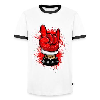 Metal rock n rock fourchette française rocker sataniste - T-shirt contrasté Homme - blanc/noir - Devant - AI Model Female 172 light (172cm) & AI Model Male 178 dark (178cm)