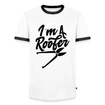 I am a roofer - Men's Ringer Shirt - white/black - Front - AI Model Female 172 light (172cm) & AI Model Male 178 dark (178cm)