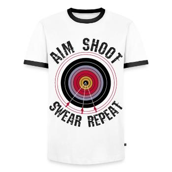 archery - Men's Ringer Shirt - white/black - Front - AI Model Female 172 light (172cm) & AI Model Male 178 dark (178cm)
