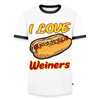 I LOVE WEINERS - Men's Ringer Shirt - white/black - Front - AI Model Female 172 light (172cm) & AI Model Male 178 dark (178cm)