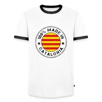 Made in Catalonia Catalan flag flag - Men's Ringer Shirt - white/black - Front - AI Model Female 172 light (172cm) & AI Model Male 178 dark (178cm)