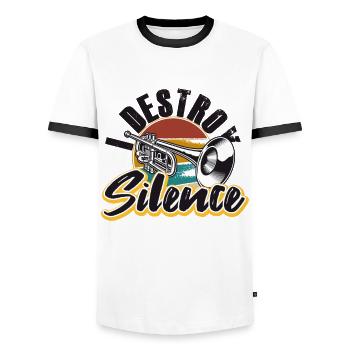 Trumpeter I destroy Silence Trumpet - Men's Ringer Shirt - white/black - Front - AI Model Female 172 light (172cm) & AI Model Male 178 dark (178cm)