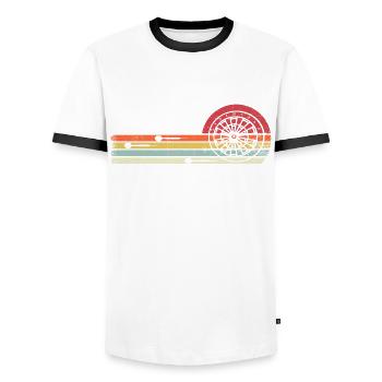 Darts Retro Víntage Dart Bullseye - Men's Ringer Shirt - white/black - Front - AI Model Female 172 light (172cm) & AI Model Male 178 dark (178cm)