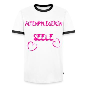 Altenpflegerin - Pflege - Männer Kontrast-T-Shirt - Weiß/Schwarz - Vorne - AI Model Female 172 light (172cm) & AI Model Male 178 dark (178cm)