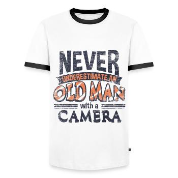 Camera grandpa - Men's Ringer Shirt - white/black - Front - AI Model Female 172 light (172cm) & AI Model Male 178 dark (178cm)