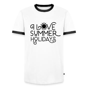 summer holidays - Men's Ringer Shirt - white/black - Front - AI Model Female 172 light (172cm) & AI Model Male 178 dark (178cm)