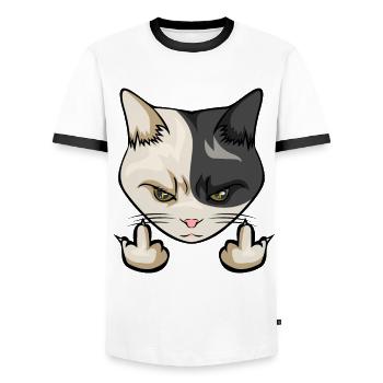 cat cats middle finger wanker middle finger stink - Men's Ringer Shirt - white/black - Front - AI Model Female 172 light (172cm) & AI Model Male 178 dark (178cm)