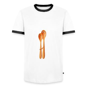 Big Spoon Little Spoon Partner Couple Couple Couple - Men's Ringer Shirt - white/black - Front - AI Model Female 172 light (172cm) & AI Model Male 178 dark (178cm)
