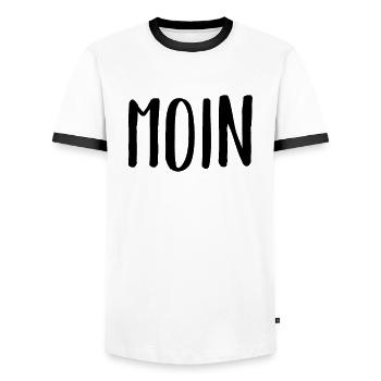 Moin | Begrüßung Norddeutschland Küste Norden - Männer Kontrast-T-Shirt - Weiß/Schwarz - Vorne - AI Model Female 172 light (172cm) & AI Model Male 178 dark (178cm)