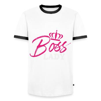 Patron Lady Womens T-shirt - T-shirt contrasté Homme - blanc/noir - Devant - AI Model Female 172 light (172cm) & AI Model Male 178 dark (178cm)
