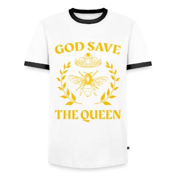 God Save The Queen Bee Queen with Crown Beekeeper - Men's Ringer Shirt - white/black - Front - AI Model Female 172 light (172cm) & AI Model Male 178 dark (178cm)