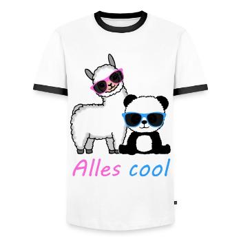 Panda Lama Funny Gift Ladies Men Children - Men's Ringer Shirt - white/black - Front - AI Model Female 172 light (172cm) & AI Model Male 178 dark (178cm)