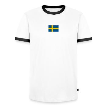 Schwedische Namen Fußball Sauf Mallorca Trikot - Männer Kontrast-T-Shirt - Weiß/Schwarz - Vorne - AI Model Female 172 light (172cm) & AI Model Male 178 dark (178cm)