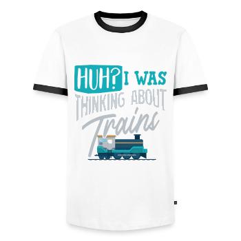 Trains train ferroviaire - T-shirt contrasté Homme - blanc/noir - Devant - AI Model Female 172 light (172cm) & AI Model Male 178 dark (178cm)