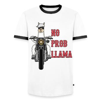 Llama alpaca motorcycle gift women men children - Men's Ringer Shirt - white/black - Front - AI Model Female 172 light (172cm) & AI Model Male 178 dark (178cm)