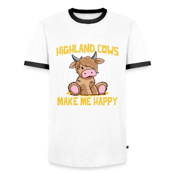 highland cows make me happy süßes Kalb Baby Kuh - Männer Kontrast-T-Shirt - Weiß/Schwarz - Vorne - AI Model Female 172 light (172cm) & AI Model Male 178 dark (178cm)