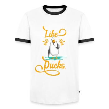 I just really like ducks okay ducks love duck - Men's Ringer Shirt - white/black - Front - AI Model Female 172 light (172cm) & AI Model Male 178 dark (178cm)