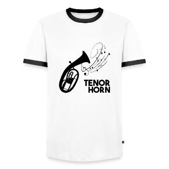 Tenorhorn mit Noten - Männer Kontrast-T-Shirt - Weiß/Schwarz - Vorne - AI Model Female 172 light (172cm) & AI Model Male 178 dark (178cm)