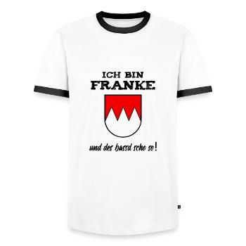 Franke Und Des Bassd Scho So - Männer Kontrast-T-Shirt - Weiß/Schwarz - Vorne - AI Model Female 172 light (172cm) & AI Model Male 178 dark (178cm)