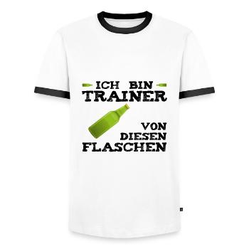 Trainer Von Diesen Flaschen - Männer Kontrast-T-Shirt - Weiß/Schwarz - Vorne - AI Model Female 172 light (172cm) & AI Model Male 178 dark (178cm)