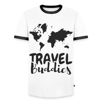 Reise Buddies Reisen - Männer Kontrast-T-Shirt - Weiß/Schwarz - Vorne - AI Model Female 172 light (172cm) & AI Model Male 178 dark (178cm)
