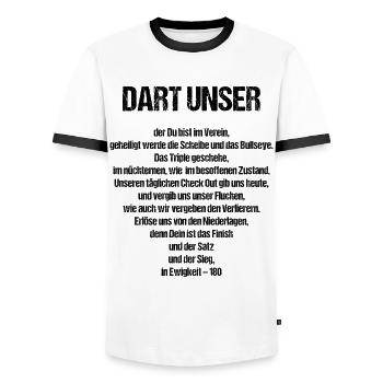 Lustiges Dart unser Darts Fan Outfit Vater Gebet - Männer Kontrast-T-Shirt - Weiß/Schwarz - Vorne - AI Model Female 172 light (172cm) & AI Model Male 178 dark (178cm)