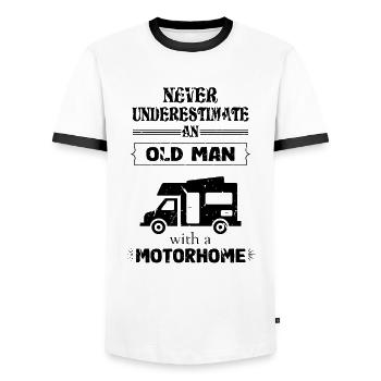 Motorhome camping pensioner camper old man WOMO - Men's Ringer Shirt - white/black - Front - AI Model Female 172 light (172cm) & AI Model Male 178 dark (178cm)