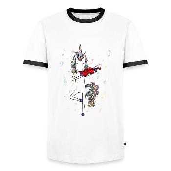 Unicorn the violin plays violin Fidel Fiedel - Men's Ringer Shirt - white/black - Front - AI Model Female 172 light (172cm) & AI Model Male 178 dark (178cm)