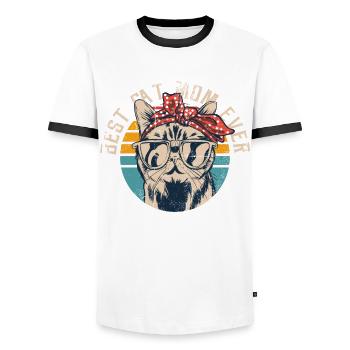 Best Cat Mom Ever Vintage Retro Cat - Men's Ringer Shirt - white/black - Front - AI Model Female 172 light (172cm) & AI Model Male 178 dark (178cm)