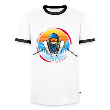 Skieur Professionnel Pistensau Ski Vacation Humour Drôle - T-shirt contrasté Homme - blanc/noir - Devant - AI Model Female 172 light (172cm) & AI Model Male 178 dark (178cm)