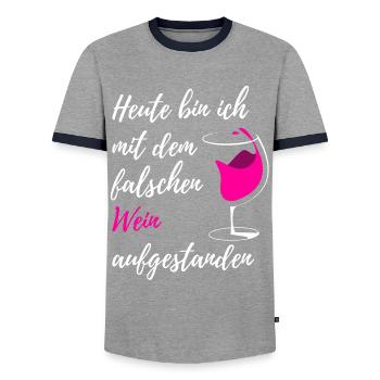 Wein - Männer Kontrast-T-Shirt - Grau/Navy  - Vorne - AI Model Female 172 light (172cm) & AI Model Male 178 light (178cm)