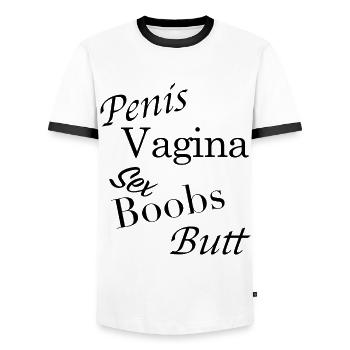 Penis vagina vagina butt boobs sex - Men's Ringer Shirt - white/black - Front - AI Model Female 172 light (172cm) & AI Model Male 178 dark (178cm)