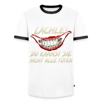 Lächle! Du kannst sie nicht alle töten - Männer Kontrast-T-Shirt - Weiß/Schwarz - Vorne - AI Model Female 172 light (172cm) & AI Model Male 178 dark (178cm)