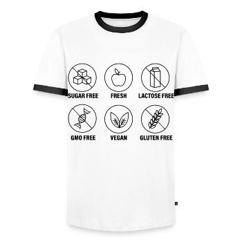 Sugar-Free Gluten-Free Lactose Intolerant Vegan - Men's Ringer Shirt - white/black - Front - AI Model Female 172 light (172cm) & AI Model Male 178 dark (178cm)