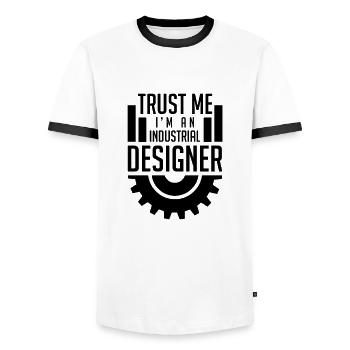 Product designer job product industrial designer team - Men's Ringer Shirt - white/black - Front - AI Model Female 172 light (172cm) & AI Model Male 178 dark (178cm)