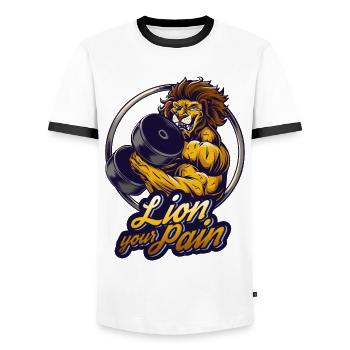 Bodybuilder muscle lion lie your pain saying - Men's Ringer Shirt - white/black - Front - AI Model Female 172 light (172cm) & AI Model Male 178 dark (178cm)