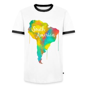 Südamerika - Männer Kontrast-T-Shirt - Weiß/Schwarz - Vorne - AI Model Female 172 light (172cm) & AI Model Male 178 dark (178cm)