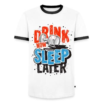 Drink Now - Men's Ringer Shirt - white/black - Front - AI Model Female 172 light (172cm) & AI Model Male 178 dark (178cm)