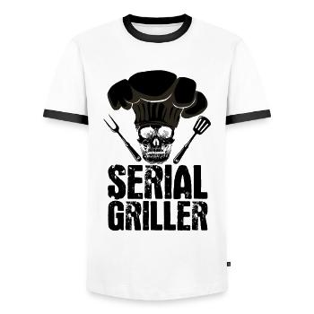 Serial Griller BBQ Distressed - T-shirt contrasté Homme - blanc/noir - Devant - AI Model Female 172 light (172cm) & AI Model Male 178 dark (178cm)