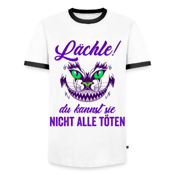 Lächle! Du kannst sie nicht alle töten Katze Kater - Männer Kontrast-T-Shirt - Weiß/Schwarz - Vorne - AI Model Female 172 light (172cm) & AI Model Male 178 dark (178cm)