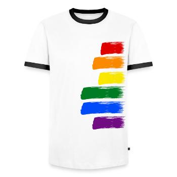 DONT BE AFRAID TO SHOW YOUR TRUE COLORS - Männer Kontrast-T-Shirt - Weiß/Schwarz - Vorne - AI Model Female 172 light (172cm) & AI Model Male 178 dark (178cm)