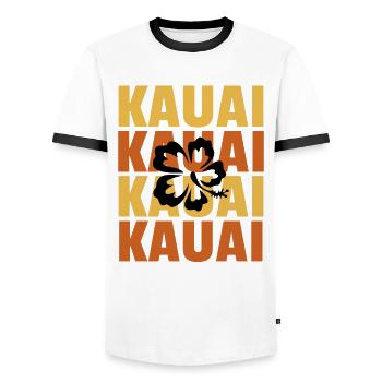 Hawaiian Islands Surf Style Kauai Fleur d'Hibiscus - T-shirt contrasté Homme - blanc/noir - Devant - AI Model Female 172 light (172cm) & AI Model Male 178 dark (178cm)