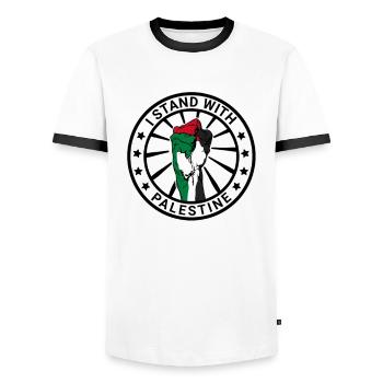 I Stand With Palestine Freedom for Palestine - Men's Ringer Shirt - white/black - Front - AI Model Female 172 light (172cm) & AI Model Male 178 dark (178cm)