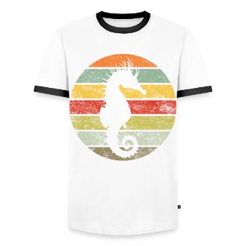 Hippocampe animaux marins rétro cadeau poisson - T-shirt contrasté Homme - blanc/noir - Devant - AI Model Female 172 light (172cm) & AI Model Male 178 dark (178cm)